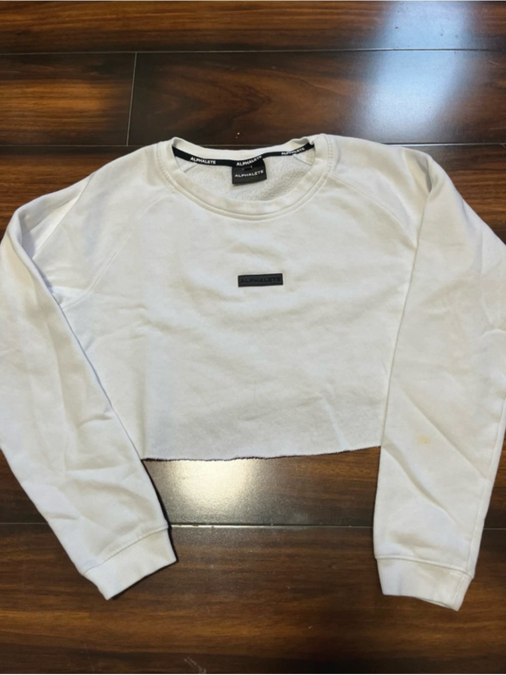 Alphalete White Sweatshirt with Black Logo Patch 119